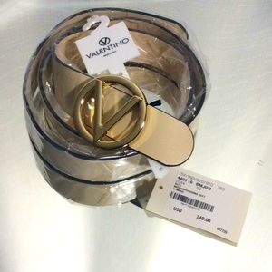 Valentino Embossed Leather V-Logo Belt